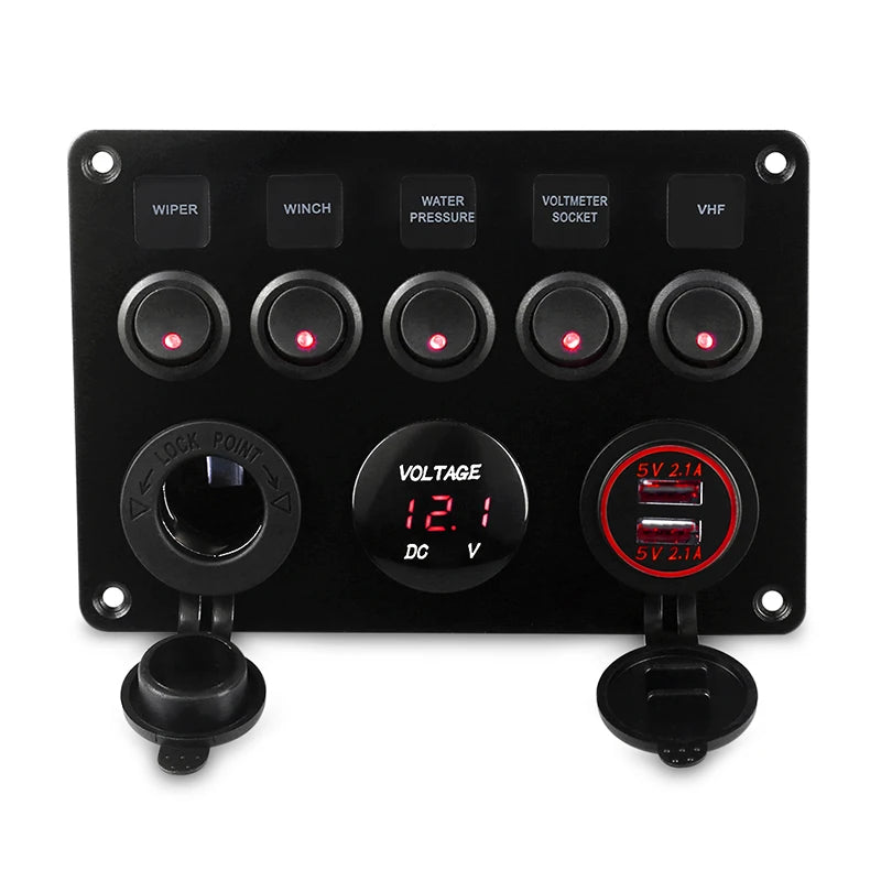 5 Gang Marine Boat Switch Panel Led Waterproof Circuit With Voltmeter Dual Usb Charger Panel Switch Boat Yacht 12v 24v