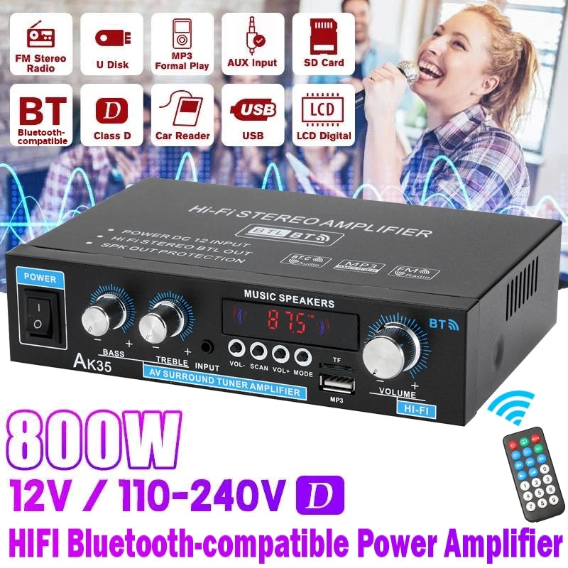AK35 AK45 800W Home Digital Amplifiers Audio Bass Video Power bluetooth Amplifier Hifi FM USB Auto Music Subwoofer Speakers