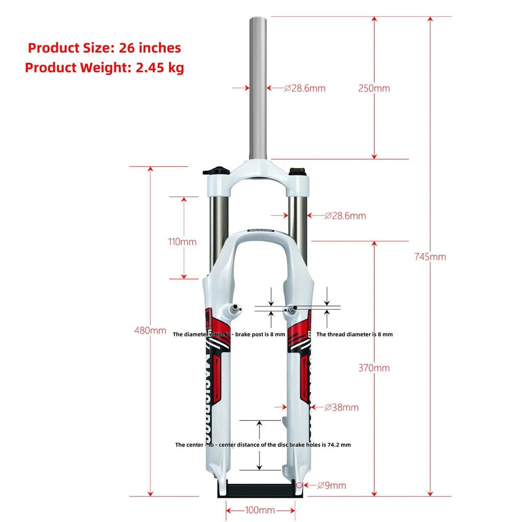 MAGICBROS 26-Inch Shock-Absorbing Front Fork for Mountain Bikes - Disc Brake & V-Brake Compatible Bicycle Front Suspension
