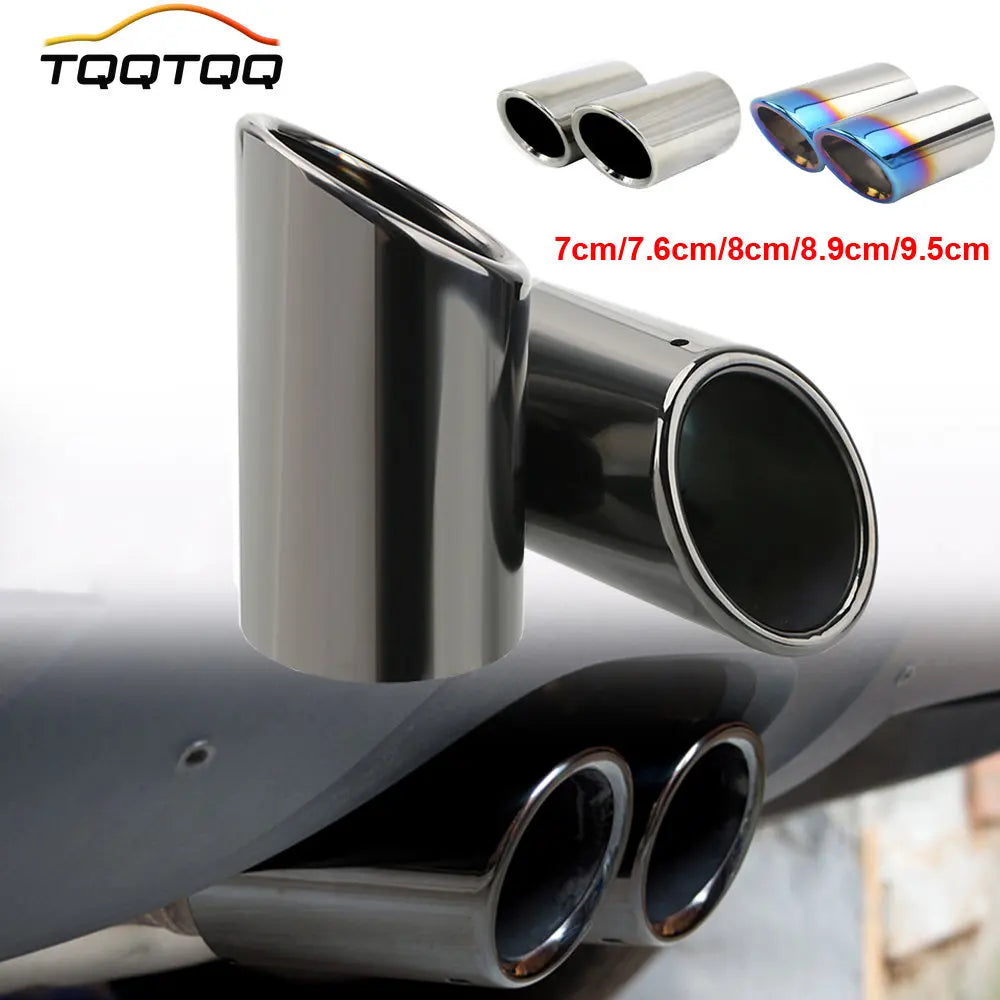 2pcs Stainless Steel Exhaust Muffler Tip Covers 7-9.5cm Black/Silver/Blue for Audi/VW