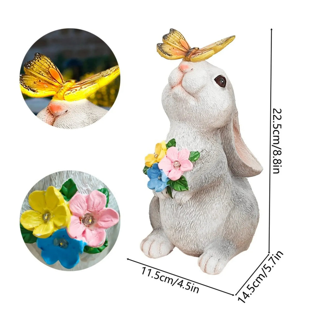 1pc Solar-Powered Outdoor Decorative Rabbit Statue with Butterfly Lights, Adding the Perfect Touch to Garden Decor