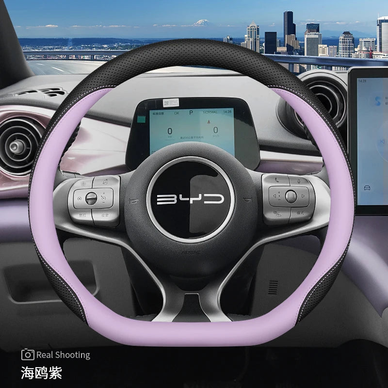 Leather Car Steering Wheel Cover for BYD Dolphin Mini Song Plus Pro Seagull King Yuan Up Sealion 7 Qin Plus 2026 Accessories
