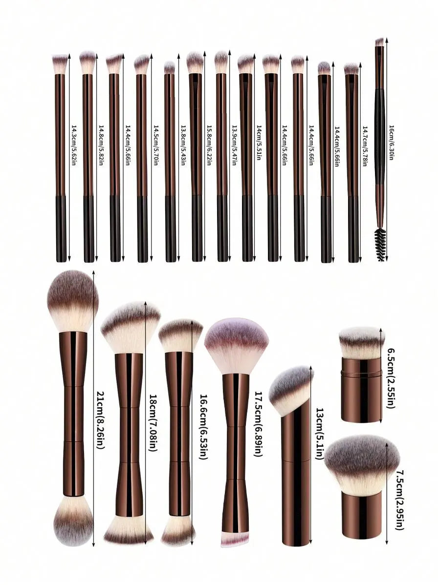 22pcs Professional Makeup Tools Set With Velvet Bag,20pcs Soft Long Aluminum Tube Makeup Brush Set+2pcs Powder Puffs Accessories