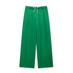 Willshela Women Fashion Solid Lace Up Side Zipper Straight Pants Vintage High Elastic Waist Female Chic Lady Trousers