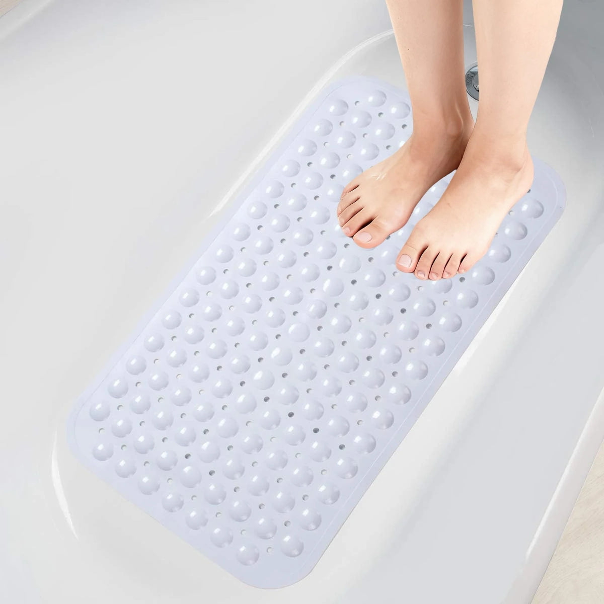 1pc PVC Non-Slip Bath Mat with Suction Cups & Drain Holes 15*27.6in/38*70cm- Fast Draining Shower Mat Bathtub Mat Bathroom Mat