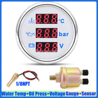 Auto Car 3 IN 1 52mm Gauge Water Temperature+Oil Pressure+Volt with Alarm Red LED Digital Water Temp Gauge+Sensor 12V24V Custom