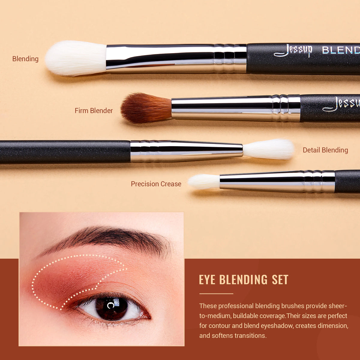 Jessup Eye Makeup Brushes set Professional Eye Blending Brush Synthetic Blends Shadow Crease Pencil Smoky T338