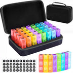 Monthly Pill Organizer Hard Case, 32 Compartments, 3 Times a Day, Black/Blue/Butterfly