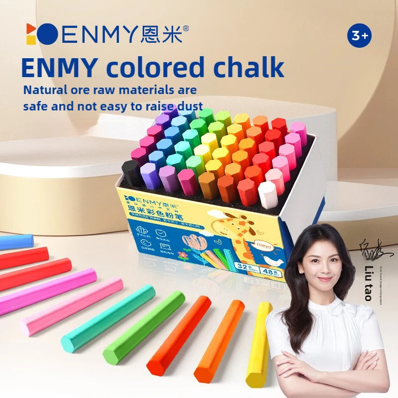 ENMY Dustless Chalk Sticks Non-Dusty Bright Colors, 12-36 Colors, 48-72 pcs