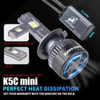 DAWNKNIGHT K5C Mini LED Headlight Bulb 40W 12V 4300K/6000K - H1 H4 H7 H11 9005 HB3