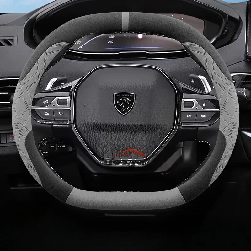 Suede Leather Car Steering Wheel Cover for Peugeot 508 308 SW E-208 208 E-408 408 GT 2021 2022 2023 2024 2025 Auto Accessories