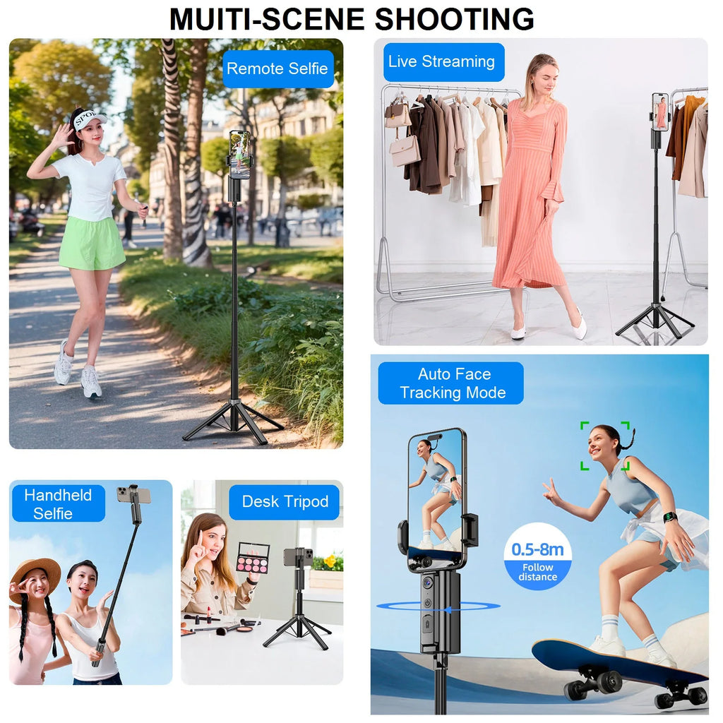 360  Auto Face Tracking Phone Tripod Stand, 59in Selfie Stick Holder, Black