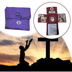 Handcrafted Pocket Shrine with Cross Included Inside,Faith Cross-Shaped Fabric Pouch Sewing Pocket with Saint Images Prayers ﻿