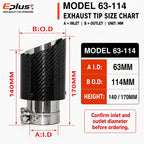 Universal Glossy Carbon Fiber Car Exhaust Muffler Tip Clamp‑On Straight Exhaust Pipe Mufflers Nozzle Straight Stainless Silver