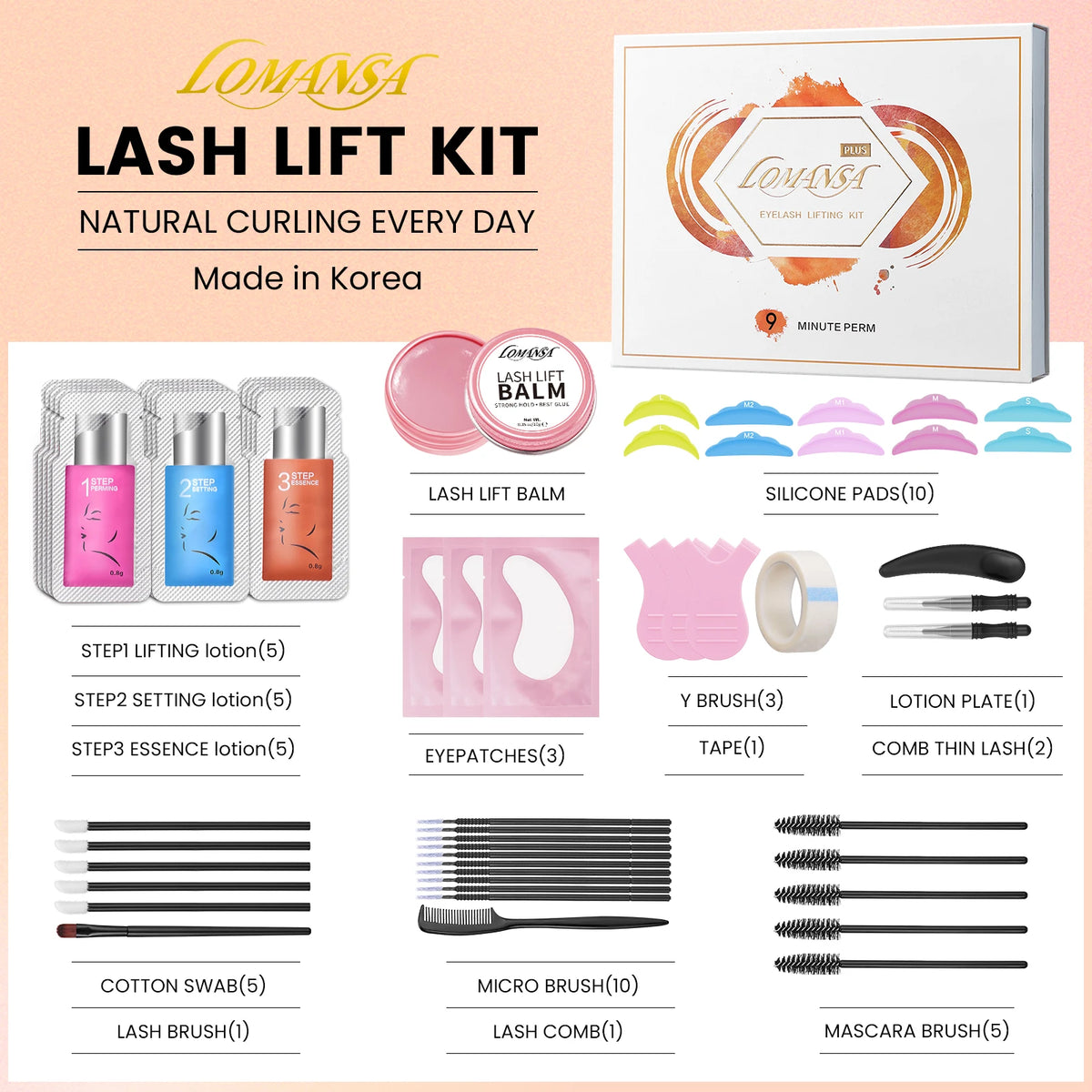 Lomansa Lash Lift Eyelash Lift Kit 8-12 Minutes Instant Lifting Perming Curling For Eyebrow Eyelashes Perm Kit Lasts 6-8 Weeks