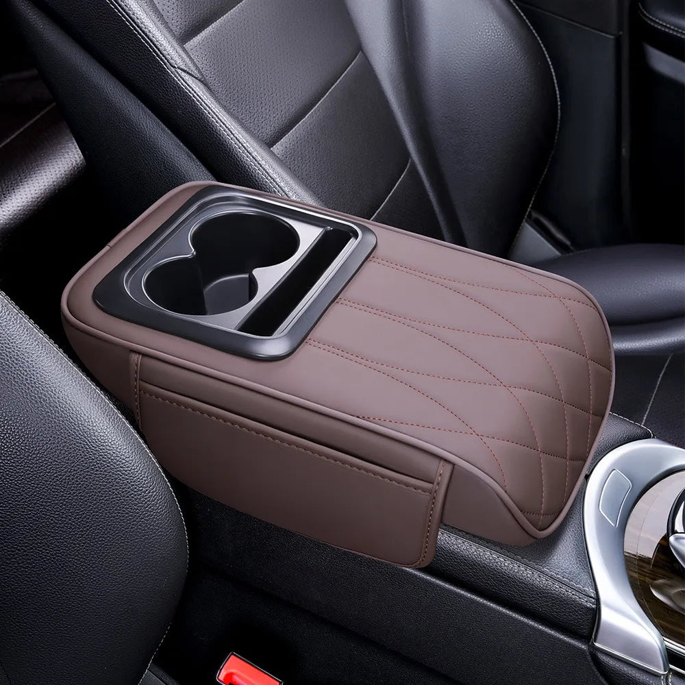 Center Console Armrest Cushion Multifunctional PU Leather Car Armrest Pillow with Cup Holder Height Increasing Part & Accessorie