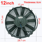 8 9 10 12 14 Inch Universal Slim Fan Push Pull Electric Radiator Fan Air-Sucking Type Cooling & Mounting Kit 12V 80W 2100RPM