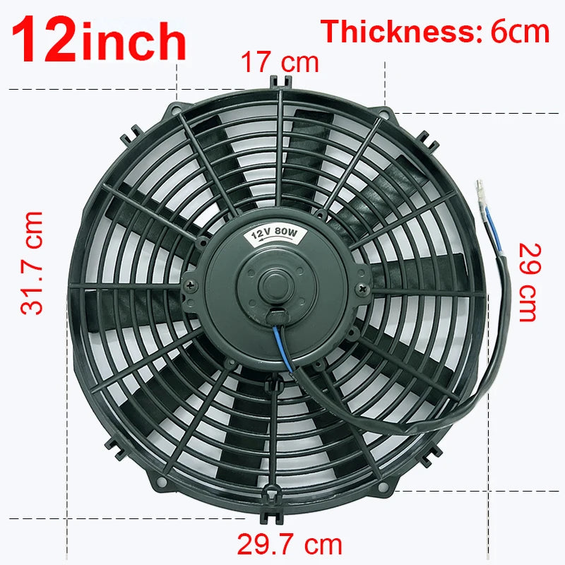 8 9 10 12 14 Inch Universal Slim Fan Push Pull Electric Radiator Fan Air-Sucking Type Cooling & Mounting Kit 12V 80W 2100RPM