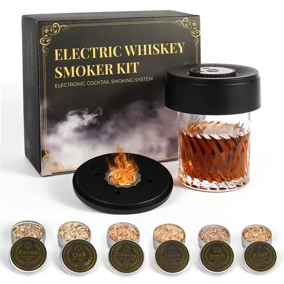 Whiskey Cocktail Smoke Infuser Electric Champagne Smoke Kit With 6 Wood Chips Rechargeable Cocktail Smoker Kit Customized Gift