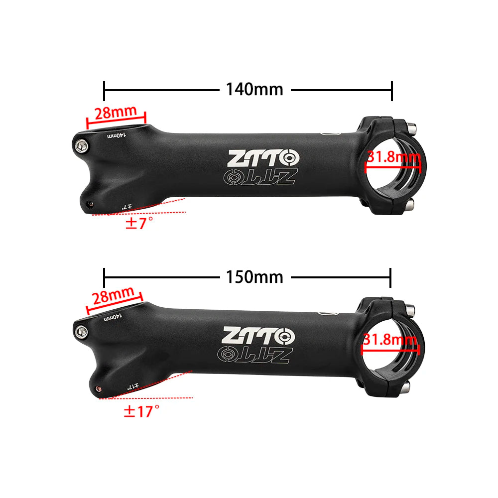 ZTTO Long Stem 7/17 Degree Bicycle Handlebar Stem Riser 31.8mm Bike Table 140/150mm Road MTB Power Steering Wheel Extension Part