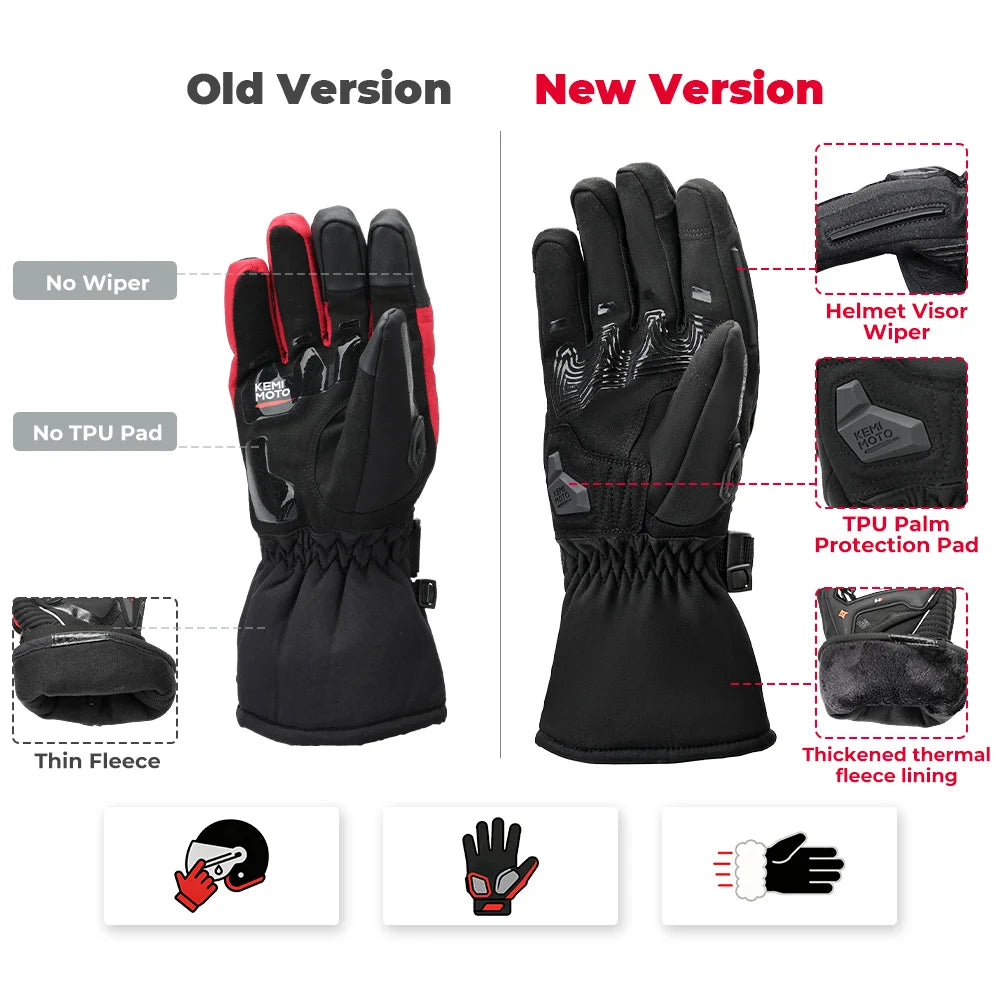 KEMiMOTO CE Motorcycle Gloves Winter Black Guantes Moto Invierno Warm Touch Screen Waterproof Windproof Gloves Protective