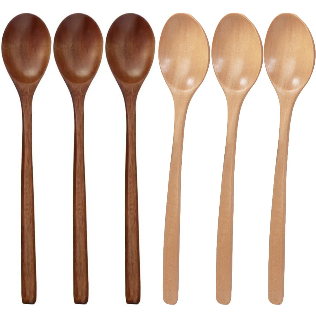 6 Piece Wooden Spoon Bamboo Kitchen Korean Style 9 '' Inch Natural Wood Soup Tableware Cooking Honey Coffee Spoon Mixing Spoon