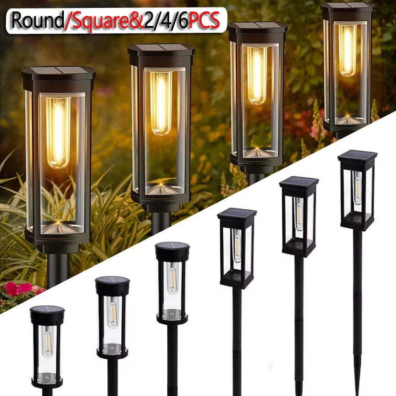 2/4/6Pcs Retro Solar Pathway Warm Lights Outdoor Waterproof Garden Incandescent Bulb for Walkway Yard Backyard Landscape Decor