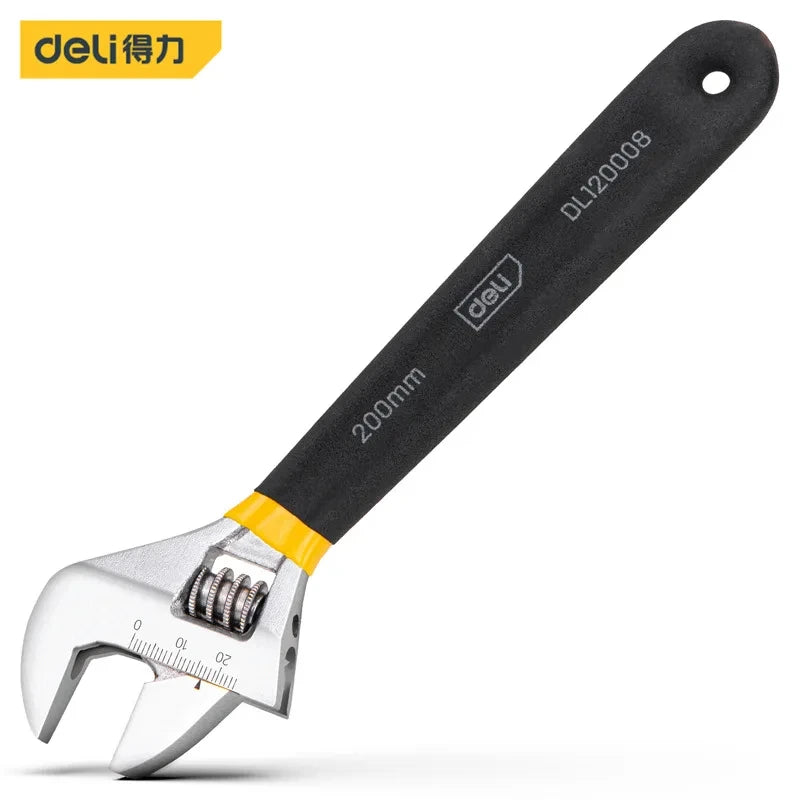 Deli Adjustable Wrench Carbon Steel Dip Plastic Handle Spanner, DL120002/DL120006/DL120010