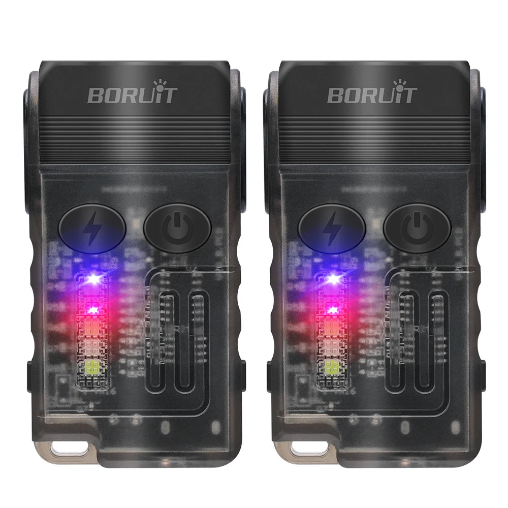 BORUiT V20 LED Flashlight Keychain 180°Rotation UV Magnetic Beep Clip USB-C Rechargeable Camping Fishing Torch Alarm Emergency