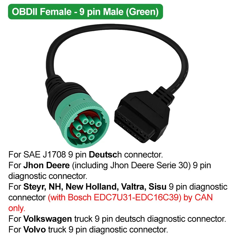 J1708 J1939 OBD Connector For Cummins 6Pin 9Pin to OBD2 OBDII Diagnostic Cable For Volvo/VW/Deutsch/Freightliner/Kenworth Trucks