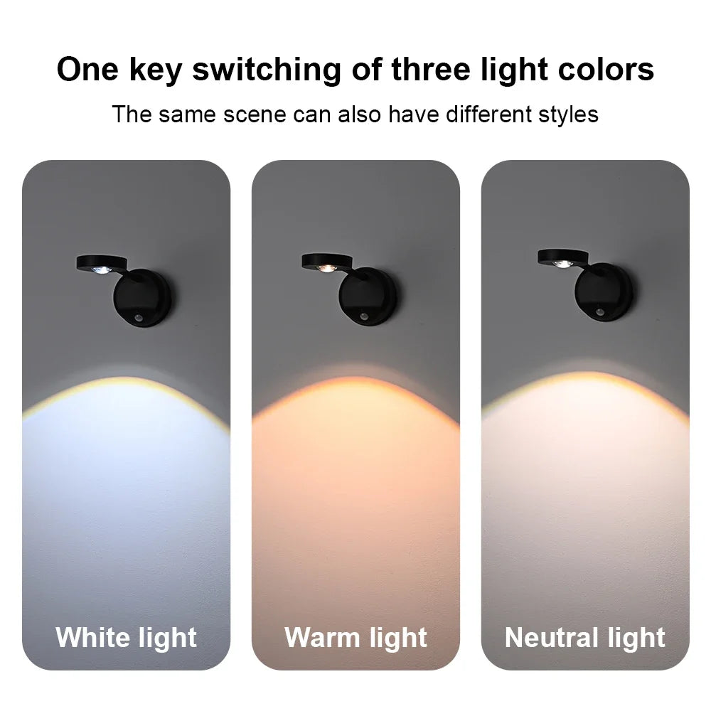 USB Rechargeable Intelligent Human Sensing Wireless Wall Light Dimmable Led Spotlight for Lighting Paintings Pictures 3 Colors