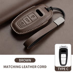 Auto Key Shell Fob For Audi A4 A4L A5 Q5 Q7 TT TTS 8S B9 2016 2017 2018 Leather Car Remote Key Case Cover Keychain Accessories
