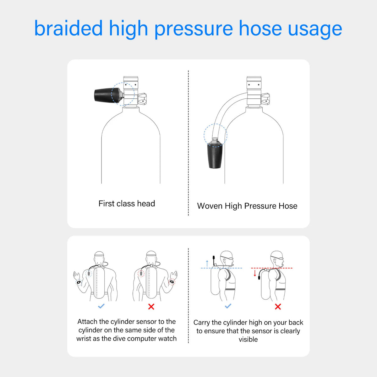 15cm 65cm 80cm Diving High Pressure Regulator Hose Professional Carbon Fiber Woven Flexible Safe Scuba Diving High Pressure Hose