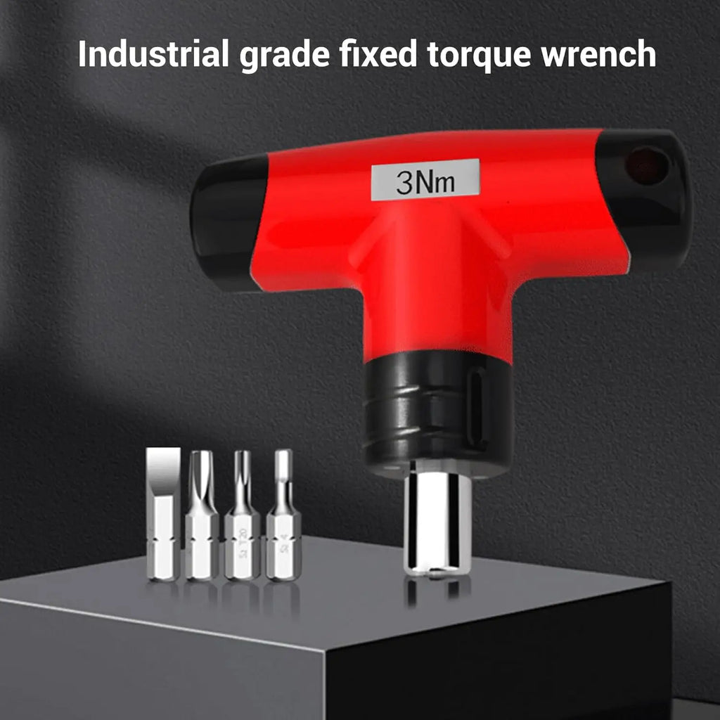 1- 6 N.M T-type Fixed Torque Scewdriver Preset Torque Wrench Tools with 4 Batch Heads 5% Accuracy 6.35mm