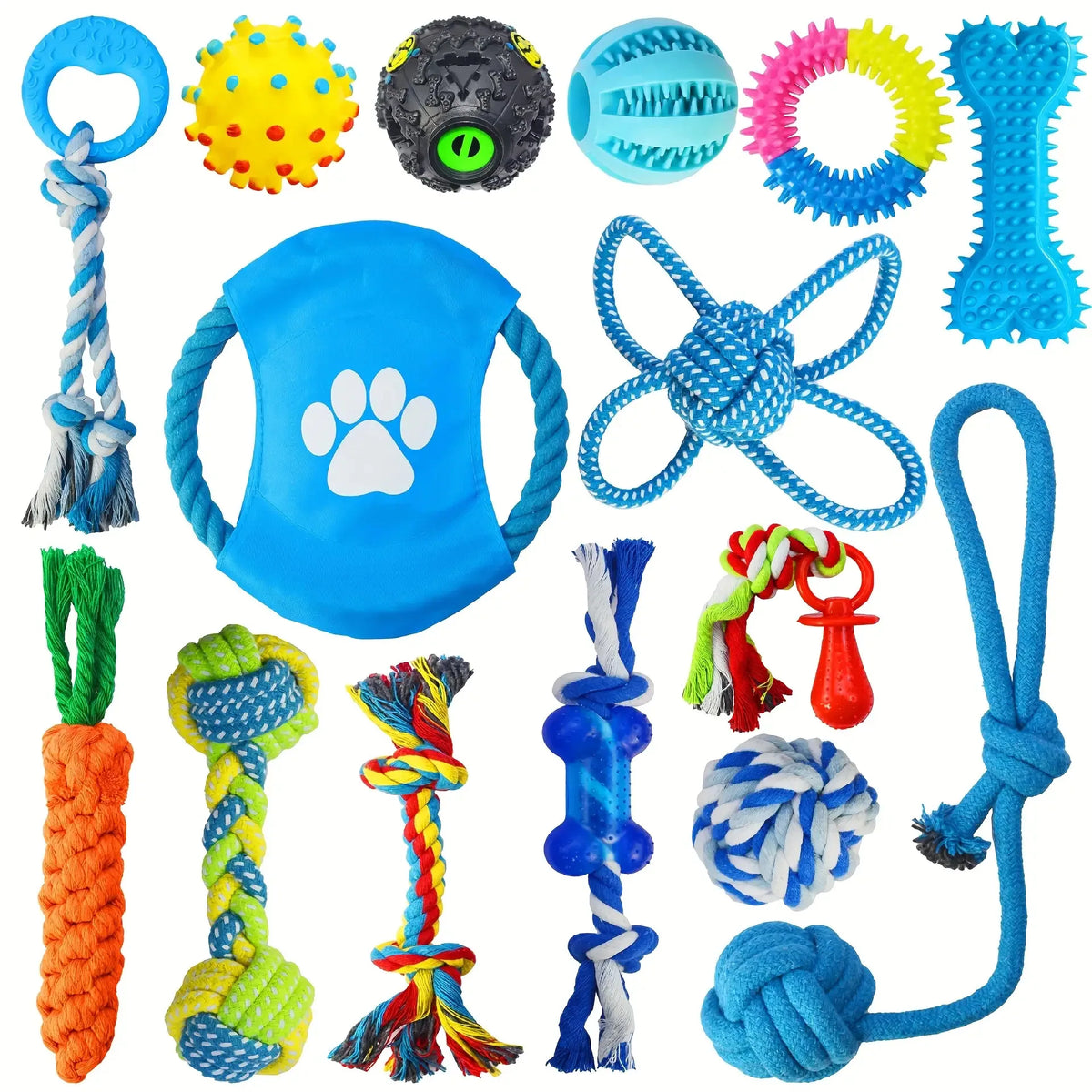 15PCS Dog Toys for Aggressive Chewers,Durable Rope Tug-of-War Chew Sticks &Unbreakable Rubber Balls for Small Medium Large Breed