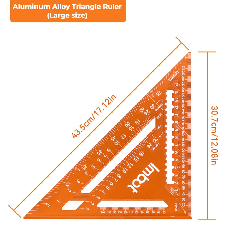 IMBOT Aluminum Alloy Double Scale Triangle Ruler Angle Ruler Carpenter Triangle Square Rafter Tool Mensurement Tool for Woodwork