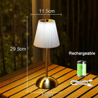 Small Pleated Table Lamp USB Rechargeable Nightstand Lamp Cordless Desk Lamp for Bedroom Living Room Home Office Decor