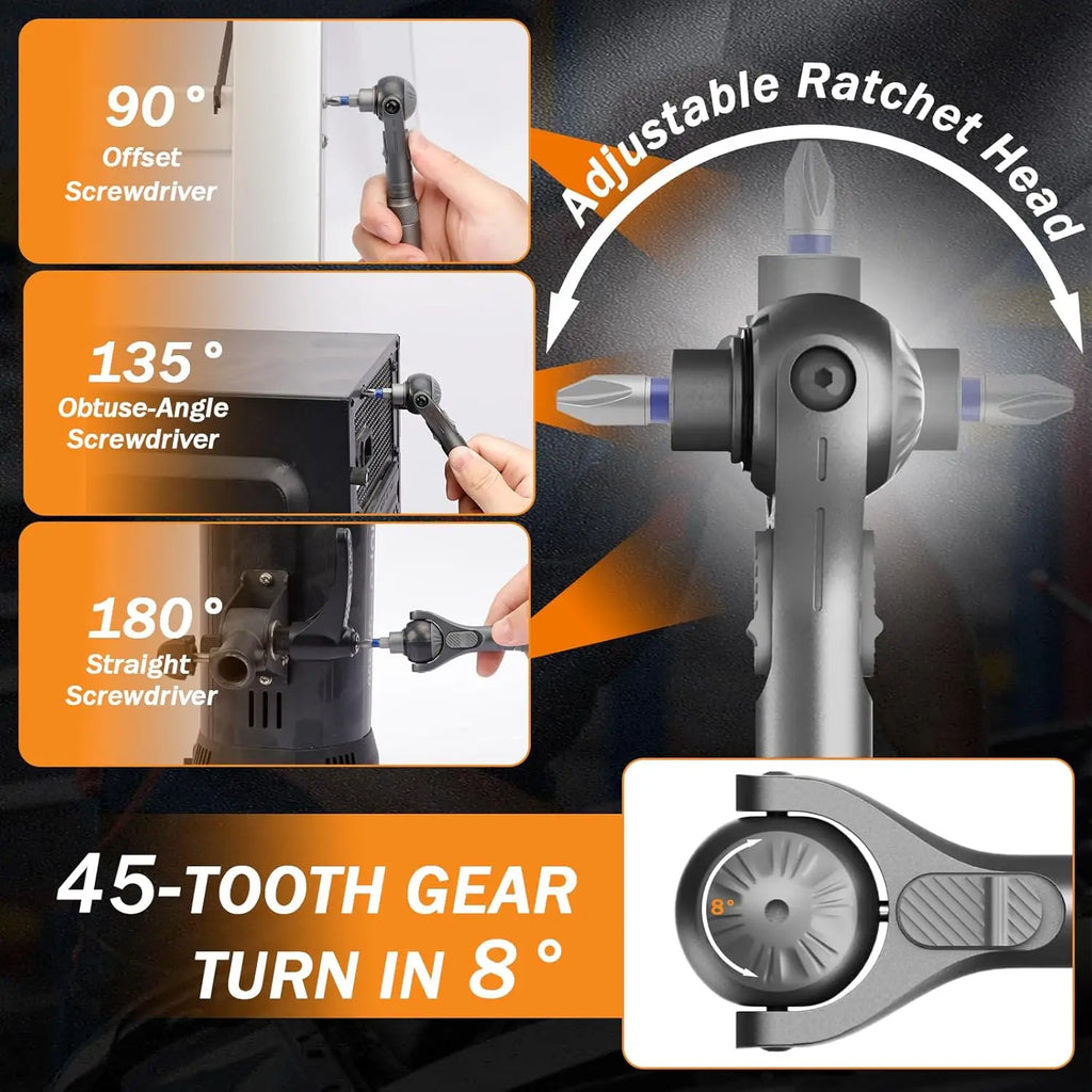Galacok 40 in 1 Magnetic Ratchet Screwdriver Set, Multi-functional Wrench Set with 180° Adjustable Handle S2 Bits and Socket Set