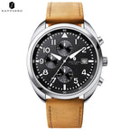 SAPPHERO Business Men's Watch Comfortable Leather Strap Water Resistant Watch with Illuminated Hands Chronograph Watch For Men