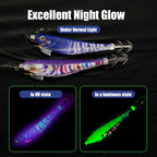 LEYDUN Luminous Squid Jig Wood Shrimp Egi Purple Deep Sea Cuttlefish Hanchi Egi 5pcs/set Fishing Lures Saltwater Baits