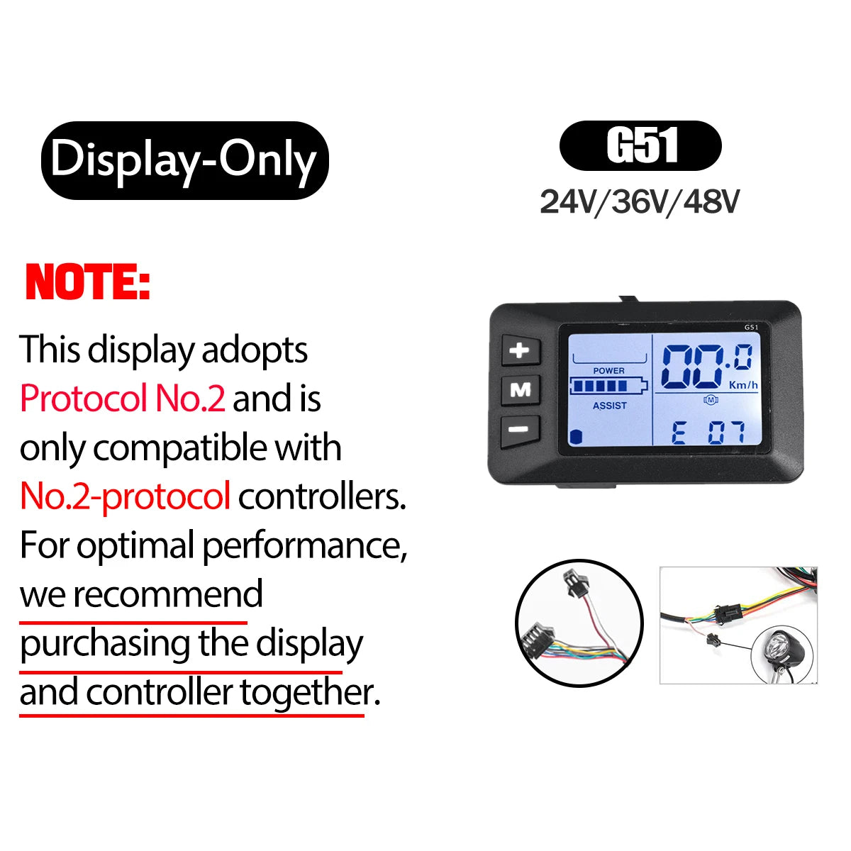 Electric Bike Motor Controller Kit w/ G51 Display, 24V/36V/48V 250W/350W/500W