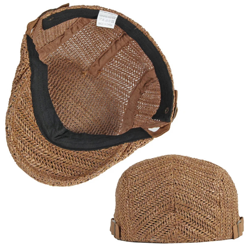 Summer Beret Hat Men Full Mesh Herringbone Cap Breathable Peaked Ivy Cap For Women Daily Wear Sunshade Cabbie Hat Visor