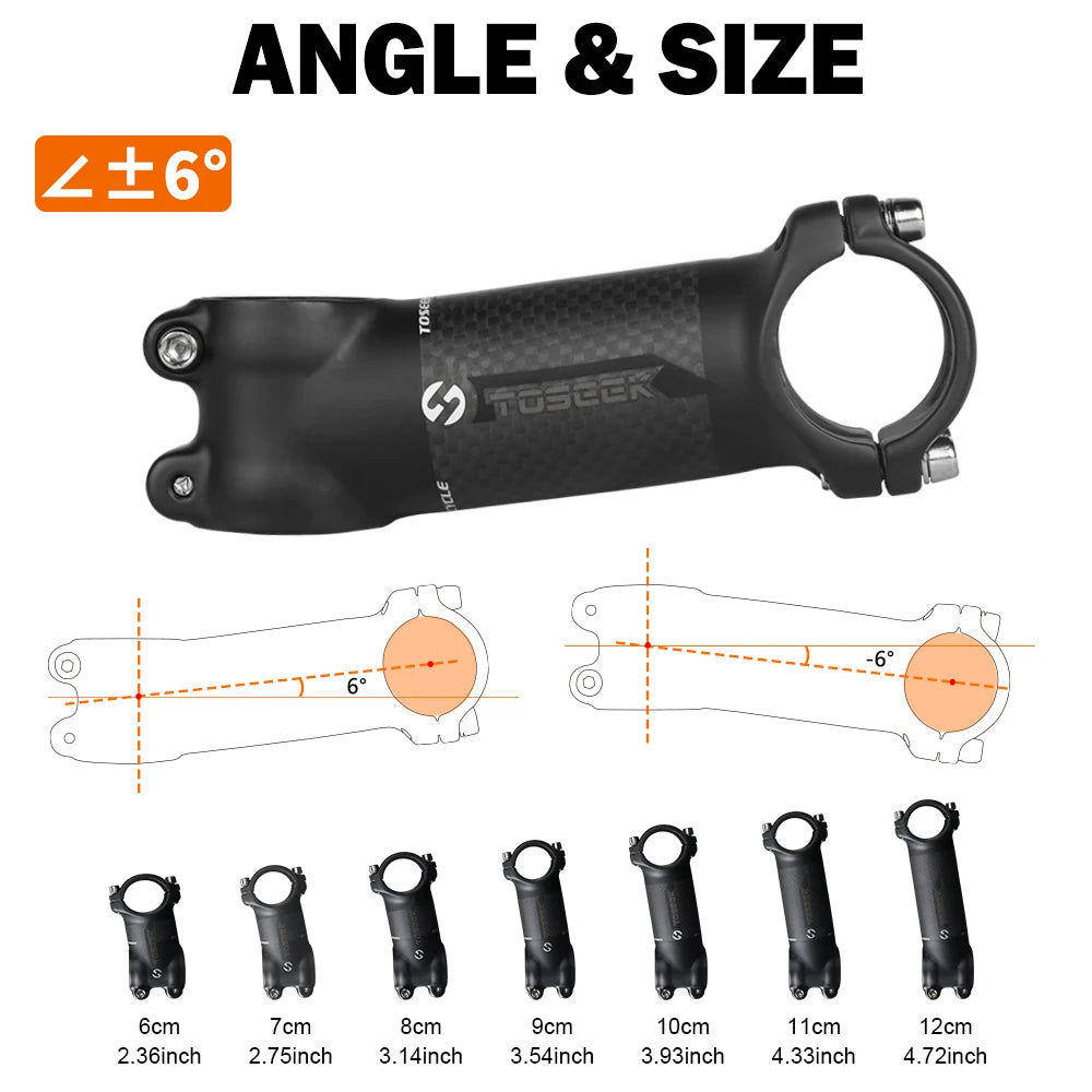 TOSEEK Bicycle Handlebar Stem 28.6-31.8mm Aluminum + Carbon Stem Angle6 17 Mtb Handlebar Stem MTB Stem Spare Parts For Bicycle