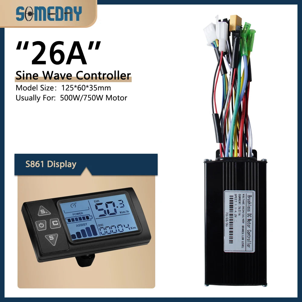 26A Ebike Sinawave Controller 24V/36V/48V Three-Mode Controller with Learning Function JN Color Display Wheel Hub Motor Parts