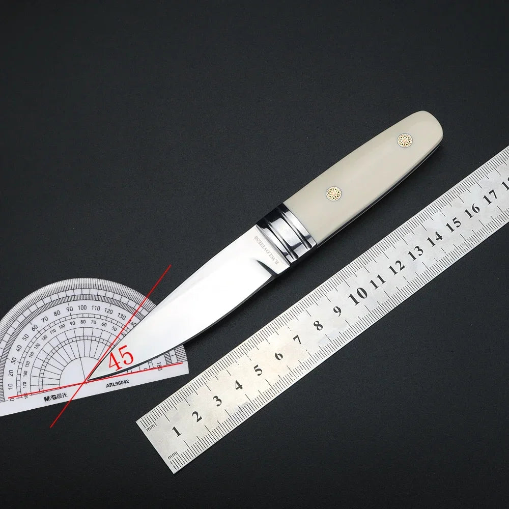 M390 Powder Steel Outdoor Survival Straight Knife, White Handle, Compact Carry