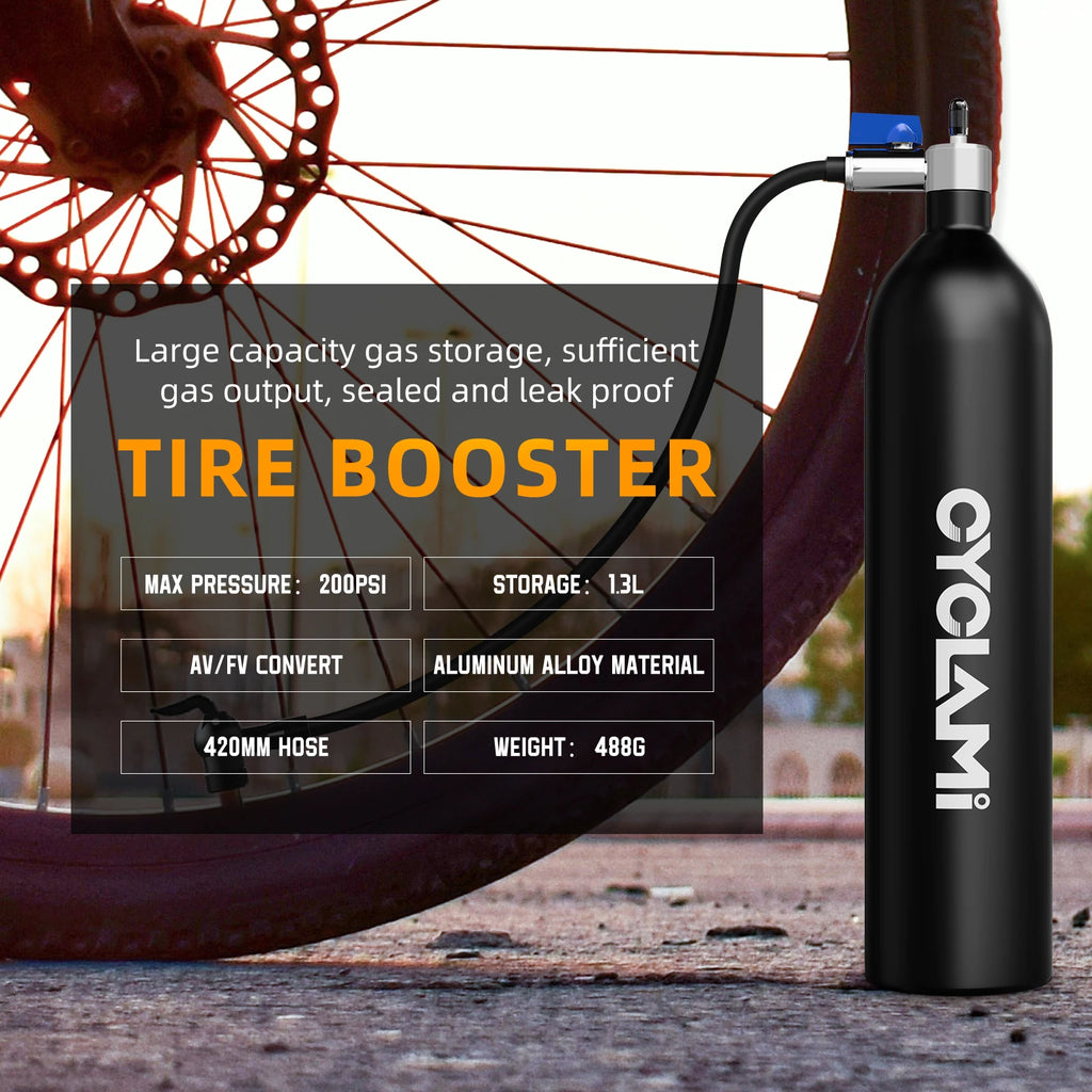 CYCLAMI Tubeless Tire Inflation Tank 1.3L Mountain Road Bike Inflator Tyre Air Bottle Tire Booster Vacuum Tire Tank Cylinder