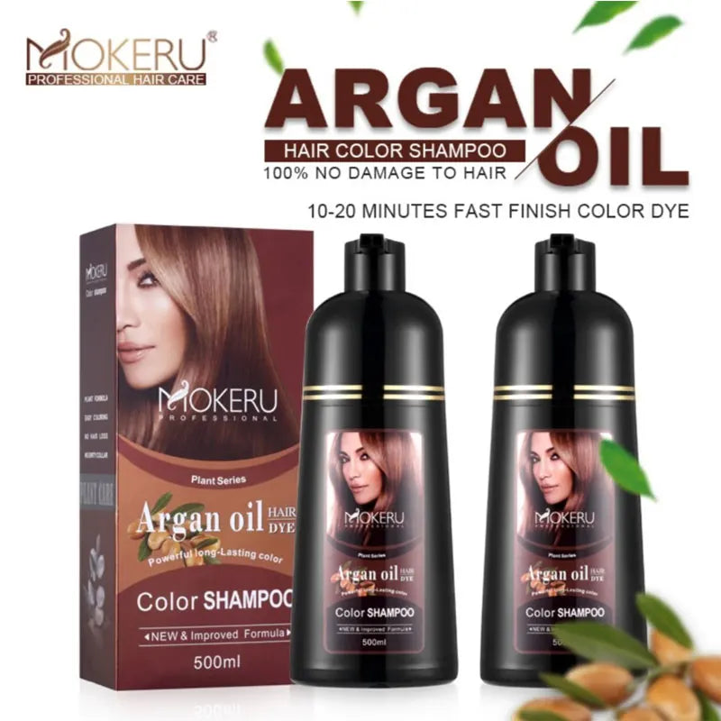 Mokeru Argan Oil Hair Dye Shampoo, Natural Black, Permanent Gray Coverage, 1pc