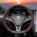 Suitable for Tesla Perforated Leather Steering Wheel Cover, Non-Slip, Sweat-Absorbent, Breathable, Integrated Snap-On Protective Case for Model 3 Y S X and Other Models, Available in Black, Orange, Red, White, Green