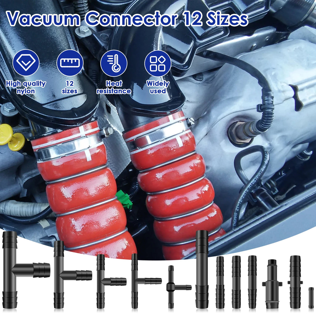128Pcs Vacuum Connector Assortment Plastic Hose Joiner Tee Water Spray Pipe Joints Plastic Straight T Piece Connectors for Car