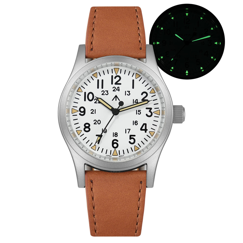 Militado Ml05 Vintage Field Watch VH31 Sweep Second Quartz Movement Sapphire Crystal High Clear AR Coating Luminous 38Mm Watches